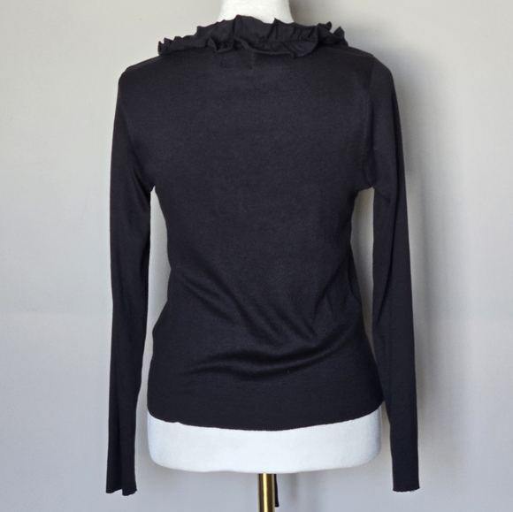 Nation LTD Fanny Ruffle Black Tie-Front Long Sleeve Ribbed Top Jet Black Size L - Picture 7 of 8